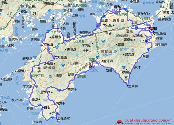 Bản đồ vùng Shikoku, Nhật Bản