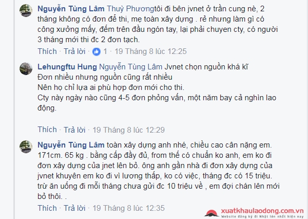 Đánh giá của lao động về công ty JVNet - công ty XKLĐ Nhật Bản tại Hà Nội