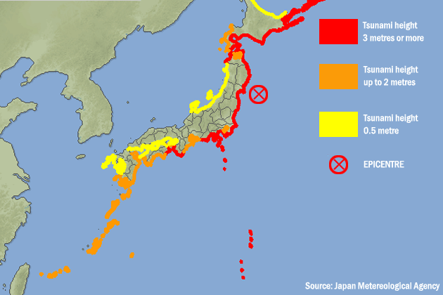 japan quake map 110311