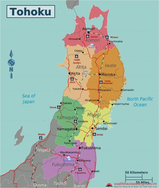 Bản đồ vùng Tohoku, Nhật Bản